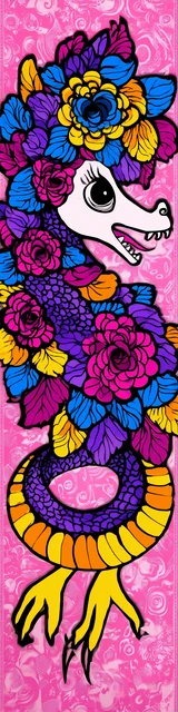 Free dragon bookmark featuring a floral-themed dragon